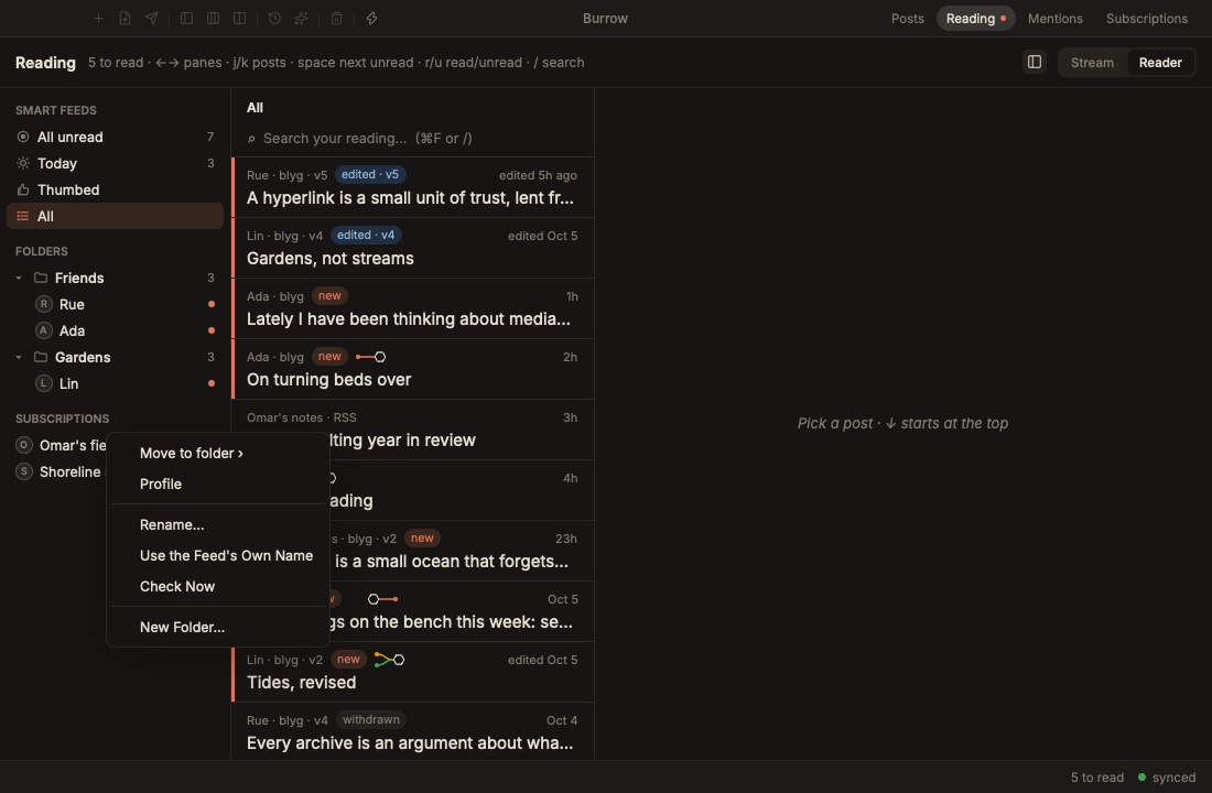 A subscription’s menu