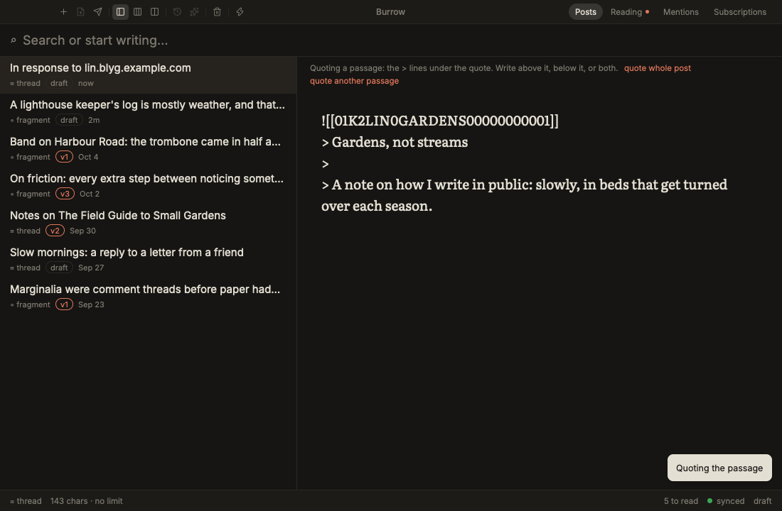 Choosing a passage in a stub